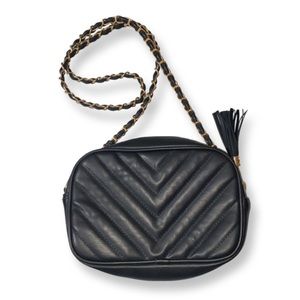 Faux Leather Quilted Bag with Gold Details